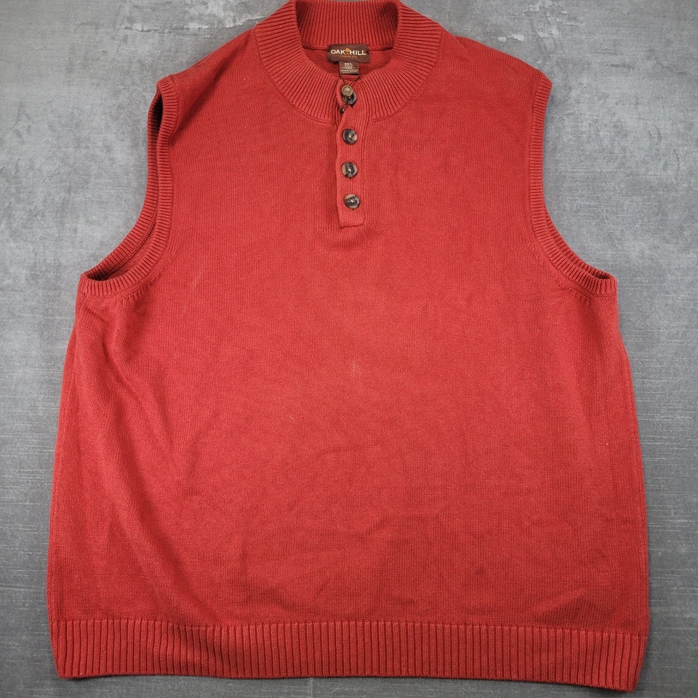 Oak Hill Mens 4XL Red Mock Neck Button Up Knit Sweater Vest Sleeveless Pullover